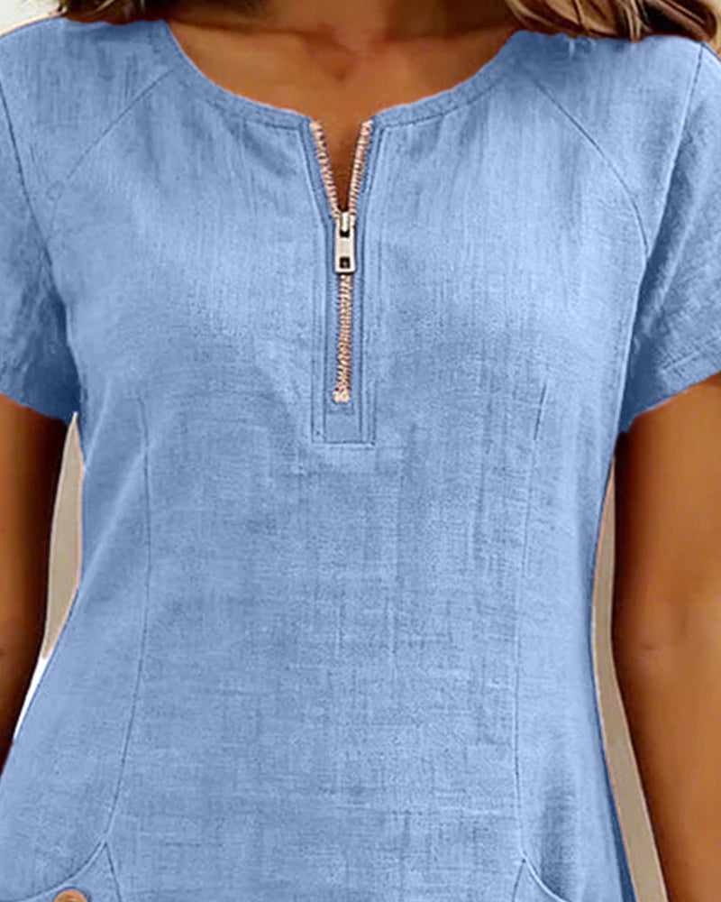 Veda Bremen Dariae linen blend A-line dress displayed on a mannequin, featuring a sleeveless design with a V-neck.
