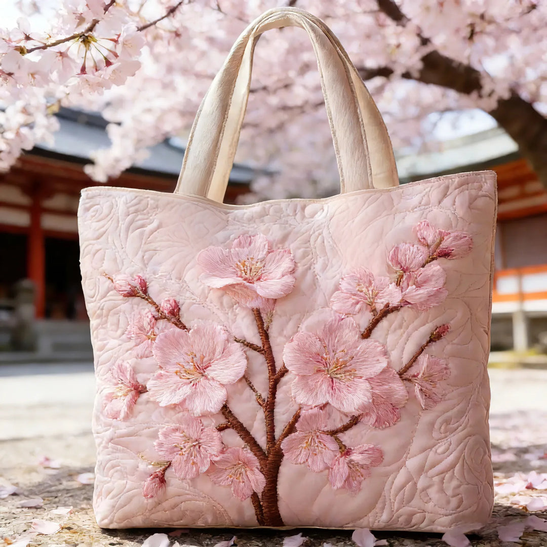 Blossom Serenity | Handgefertigte gesteppte Tote Bag - LuroLondon