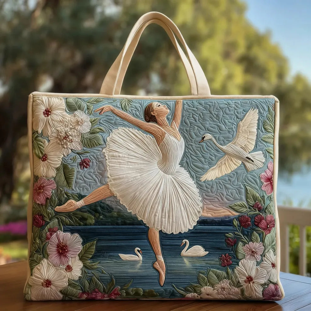 Swan Ballet Elegance | Handgefertigte gesteppte Tote Bag - LuroLondon