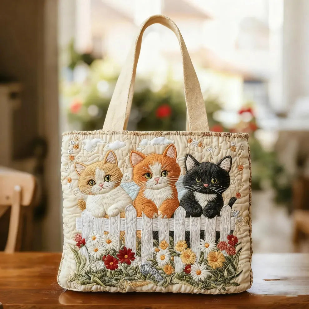 Garden Kittens | Handmade Quilted Tote - LuroLondon