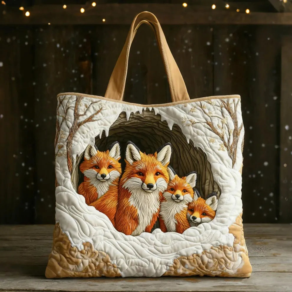 Cozy Fox Family | Handgefertigte gesteppte Tote Bag - LuroLondon