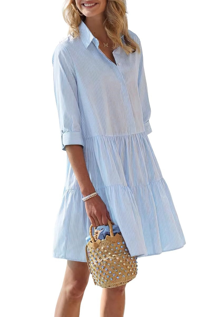 Blue Veda Bremen Sofia dress, a comfortable and stylish women's dress with a relaxed fit, showcased on a model.