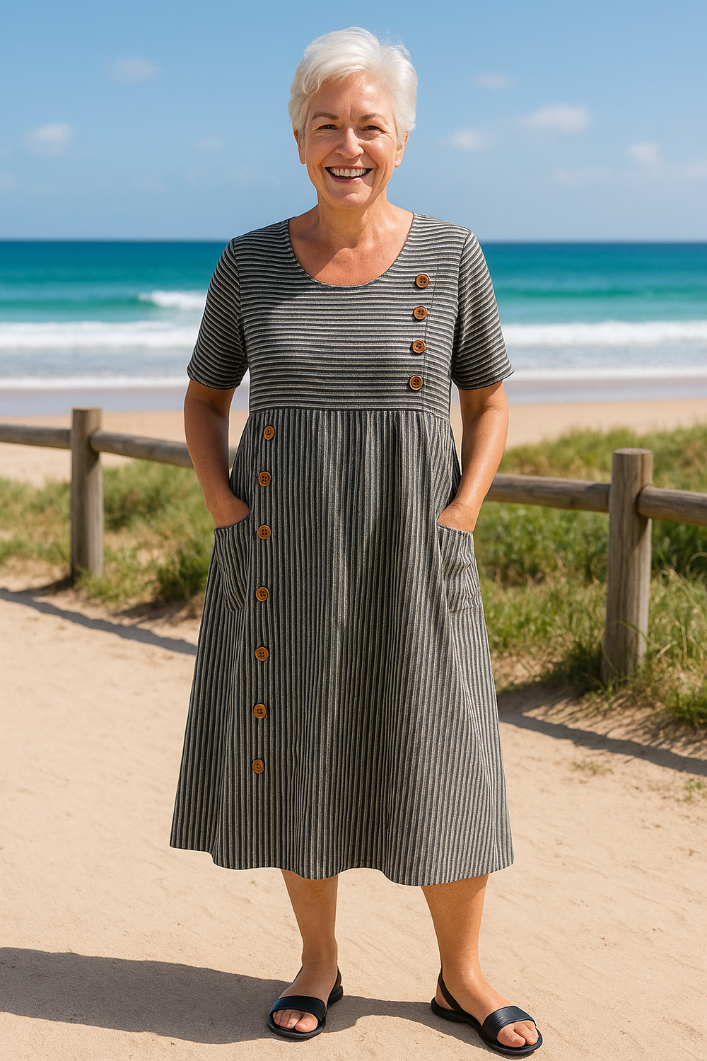 Veda Bremen women's striped dress featuring a relaxed fit for effortless comfort and everyday style.