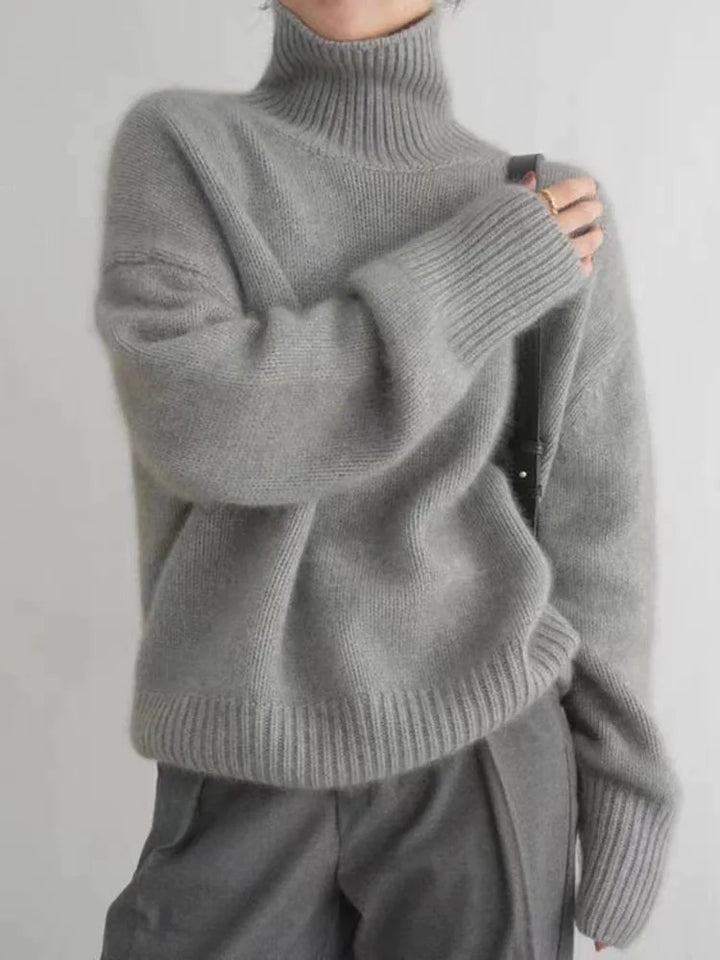 LuroLondon Marilou Cashmere Turtleneck sweater for women, warm 100% pure wool, cozy autumn winter knit, loose fit, stylish design
