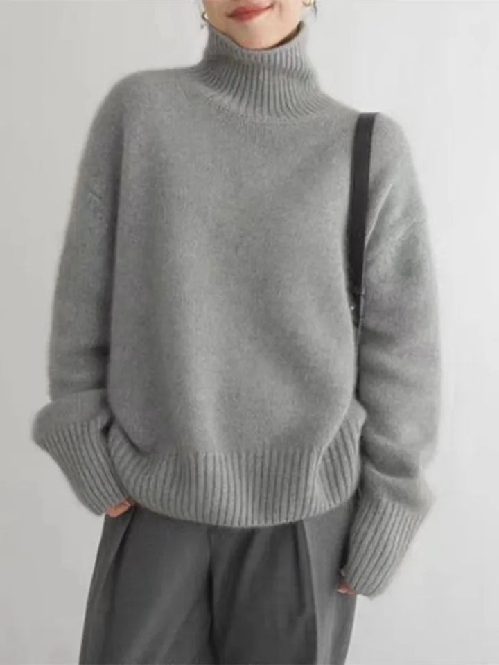 LuroLondon Marilou cashmere turtleneck sweater for women in cozy, pure wool knit, perfect for fall and winter wear.