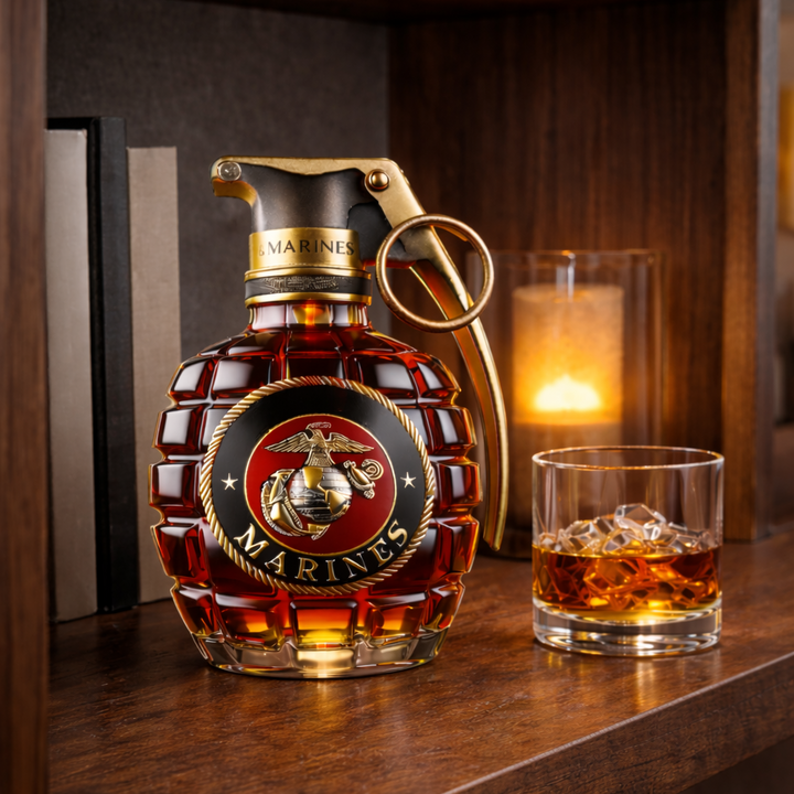 Veda Bremen Pomegranate Edition whisky bottle featuring a sleek design with a pomegranate-themed label and clear glass bottle.