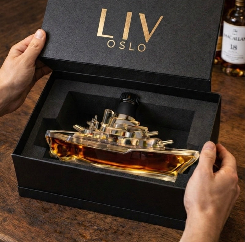 Veda Bremen Marine Edition whisky bottle, full view showing the sleek design and maritime-themed label.