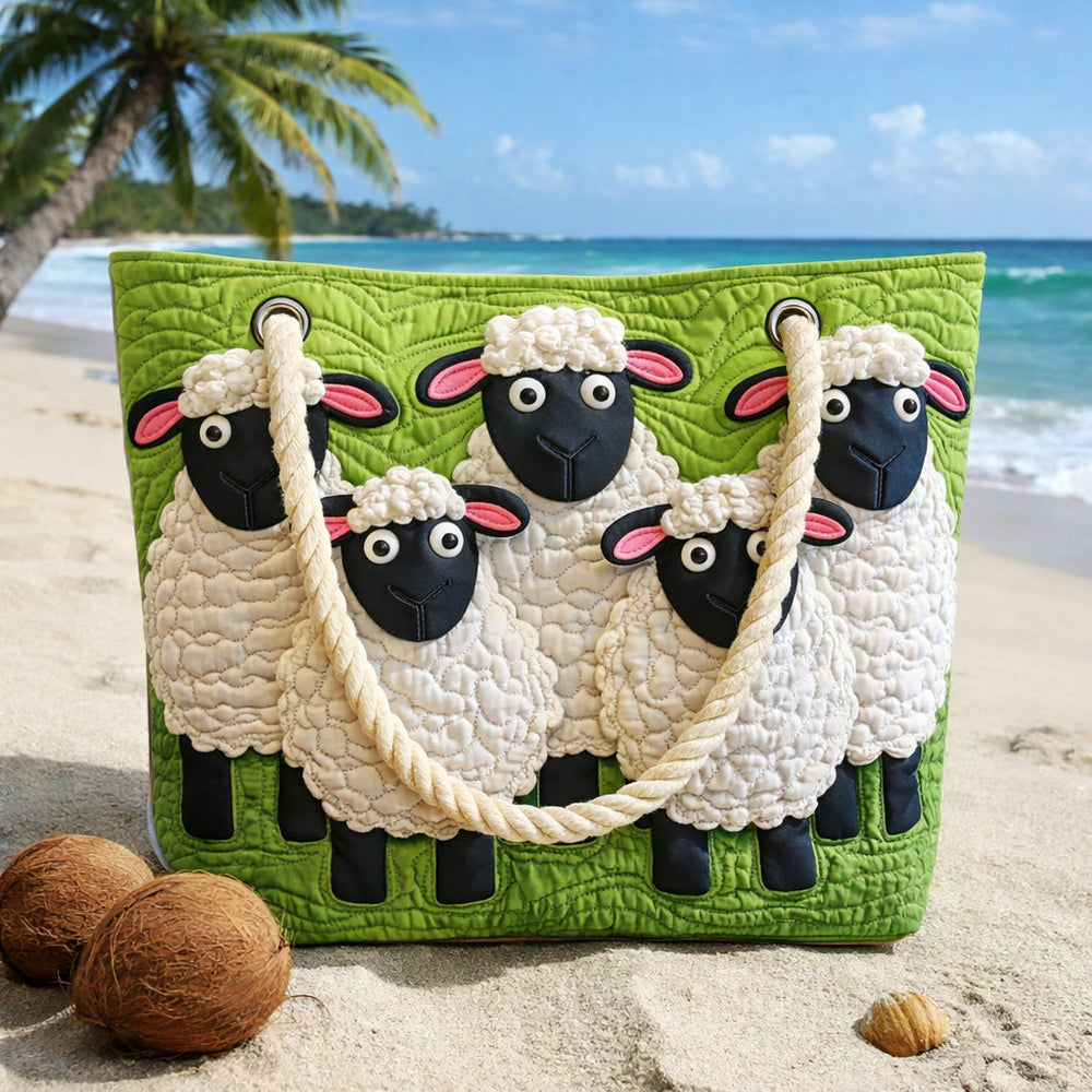 Veda Bremen Sheep Heaven quilted beach bag with stitched strand design, spacious and stylish for summer outings.