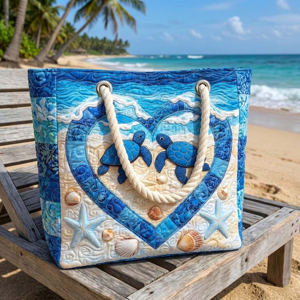 Veda Bremen Turtle Serenity quilted beach bag with turtle design, spacious and stylish for seaside outings.