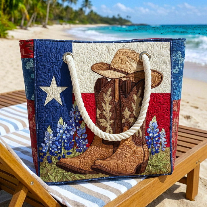 Veda Bremen Texas Pride quilted beach bag with stitched pattern, spacious design, and sturdy handles for seaside outings.