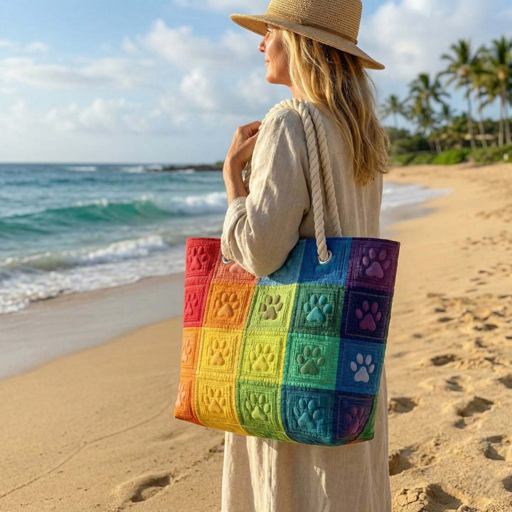 Veda Bremen quilted beach bag with paw patch design, spacious strandtasche for carrying essentials, stylish and functional.
