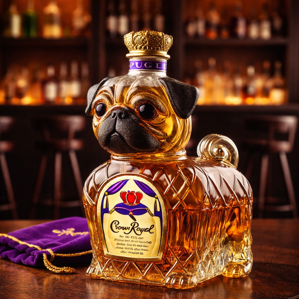 French Bulldog edition whisky bottle by Veda Bremen, featuring a detailed French Bulldog design on the glass.