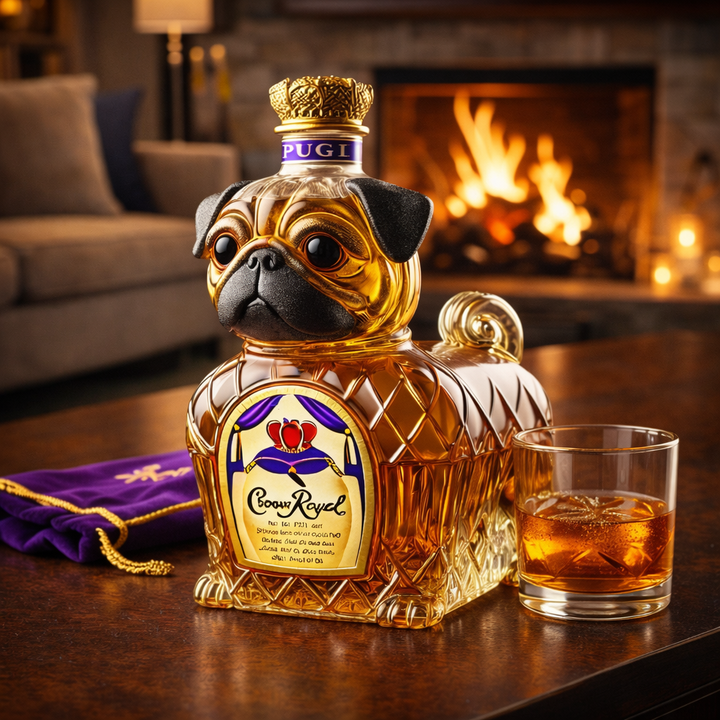 French Bulldog edition whisky bottle by Veda Bremen featuring a detailed French Bulldog design on the label.