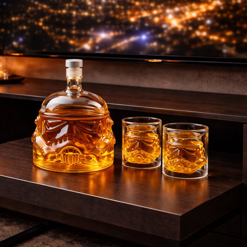 Veda Bremen whisky bottle and glass set, elegant glass with a clear whisky bottle for serving and tasting.
