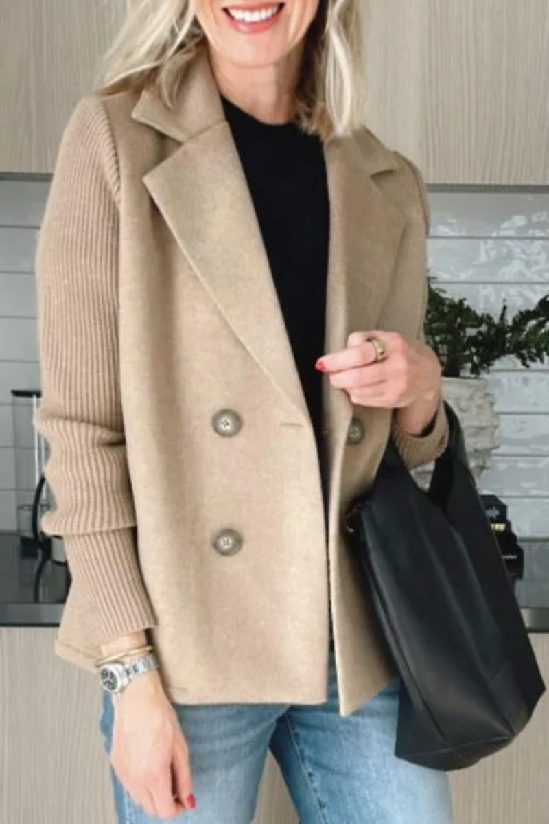 Khaki Siena blazer by Lurolondon with knitted sleeves, tailored fit, and stylish design for a polished look.