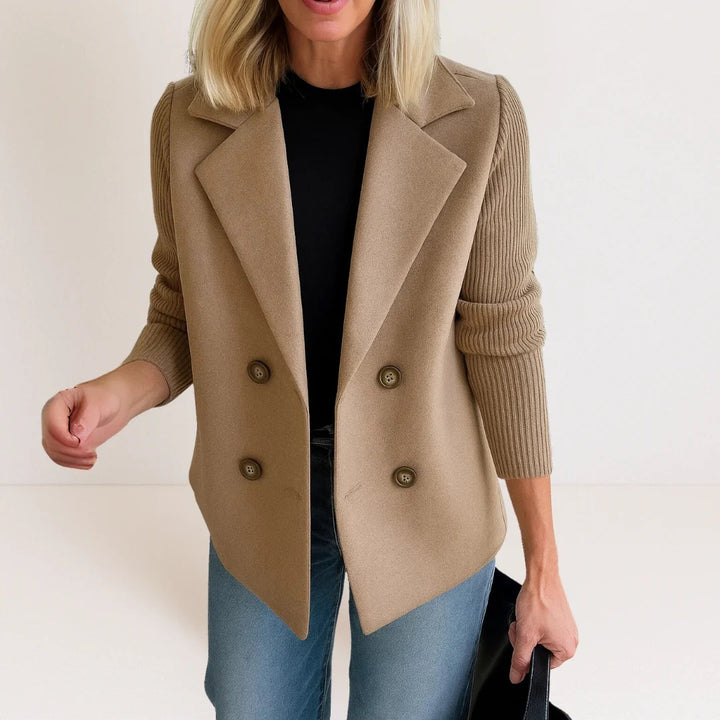 Siena blazer by Lurolondon featuring a tailored fit with knitted sleeves and classic lapel, shown in a stylish front view.