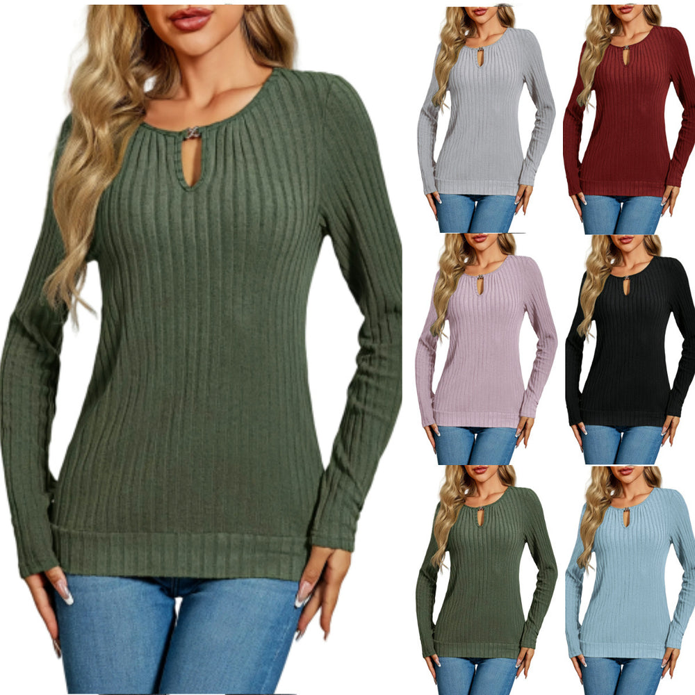 LuroLondon Robyn ribbed round neck pullover in neutral color, close-up of fabric texture and classic fit.
