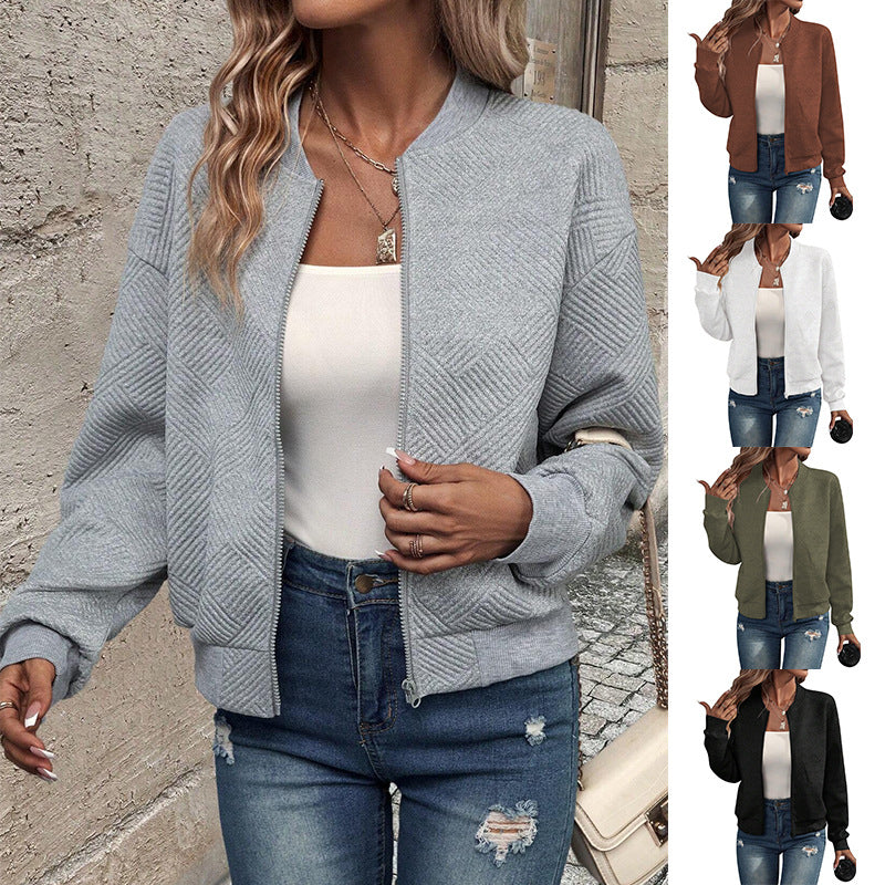 LuroLondon Casey casual zip-up cardigan jacket in neutral color, featuring a soft knit fabric and front zipper closure.