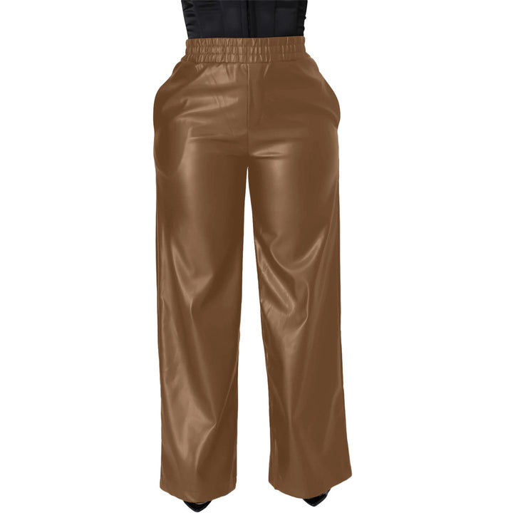 Veda Bremen Leder-Weitbein-Hosen shown in natural leather with wide legs, stylish and comfortable for casual wear.