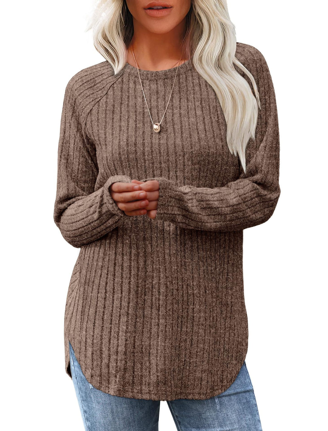 LuroLondon The Classic Curve Pullover in soft knit fabric, showcasing a cozy, fitted design with a rounded neckline.
