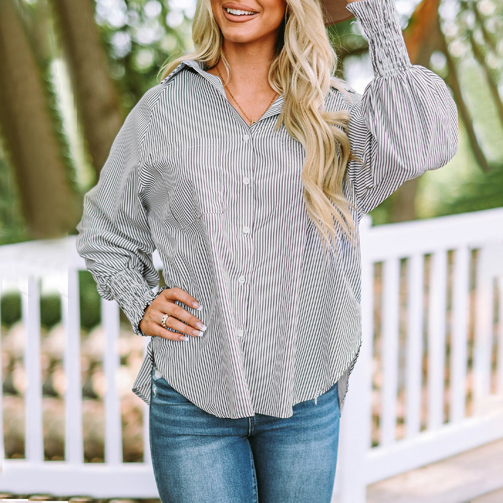 Veda Bremen Maude casual everyday shirt in soft fabric, shown in a relaxed fit with a collared neckline and button front.