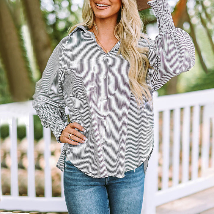 Veda Bremen Maude casual everyday shirt in soft fabric, shown in a relaxed fit with a collared neckline and button front.