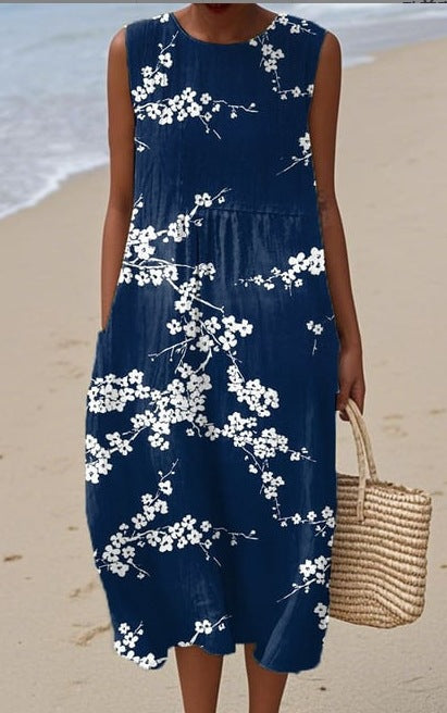 Veda Bremen sleeveless comfortable dress in soft fabric, shown on a mannequin with a relaxed fit and simple design.