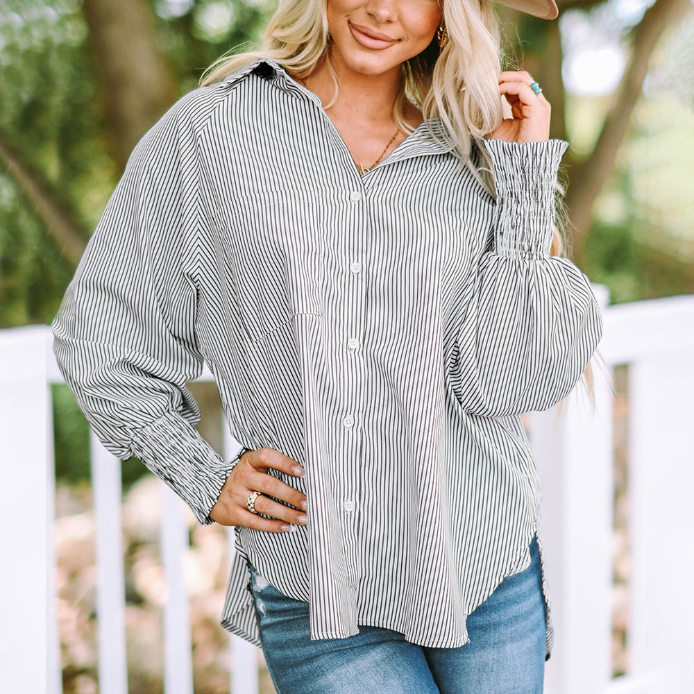 Veda Bremen Maude casual everyday shirt in soft fabric, featuring a relaxed fit and classic collar, displayed on a hanger.