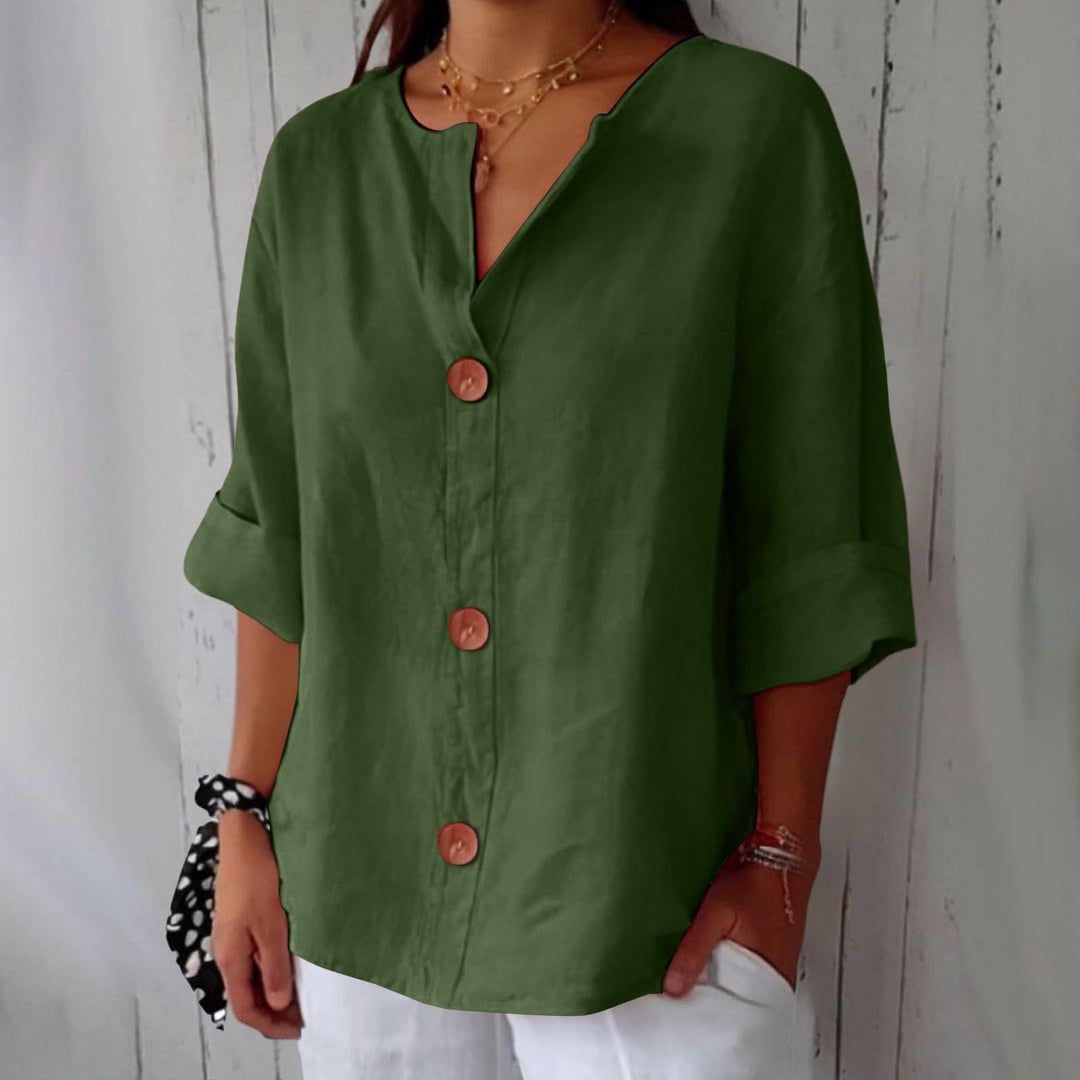 Leah minimalist blouse by Veda Bremen, featuring clean lines and a simple, elegant design in soft fabric.