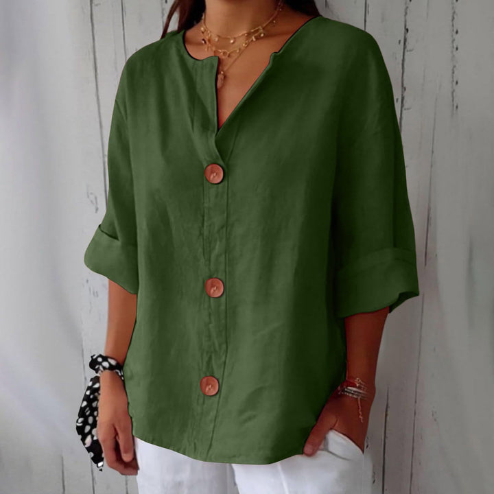 Leah minimalist blouse by Veda Bremen, featuring clean lines and a simple, elegant design in soft fabric.