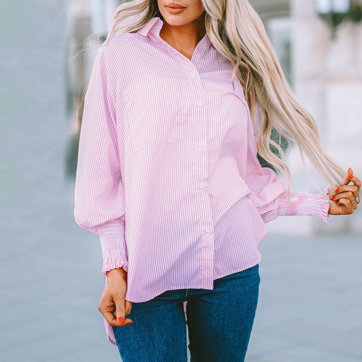 Veda Bremen Maude casual everyday shirt in neutral fabric, displayed on a mannequin with a relaxed fit and classic collar.
