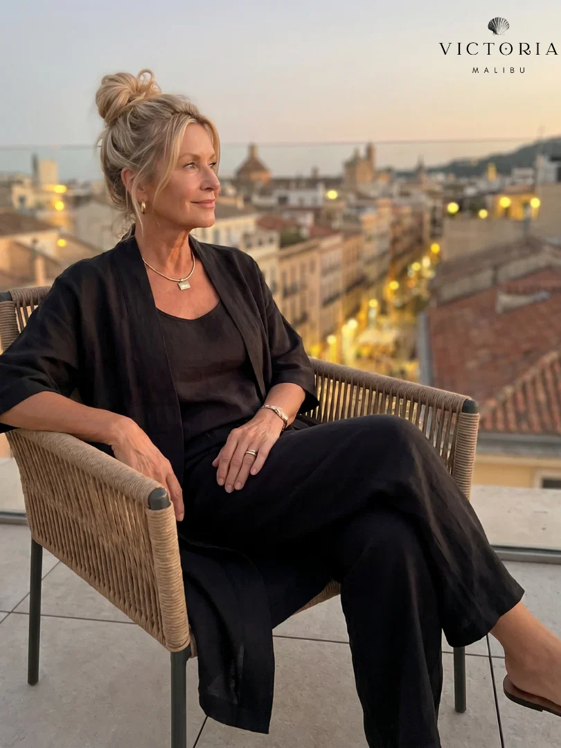 Light linen set by Veda Bremen featuring a relaxed fit top and matching trousers, perfect for casual or warm-weather wear.