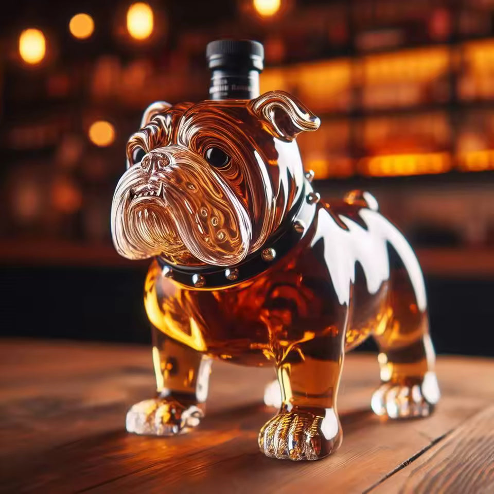 Veda Bremen Bulldoggen Edition whisky bottle featuring a detailed bulldog illustration on the label.