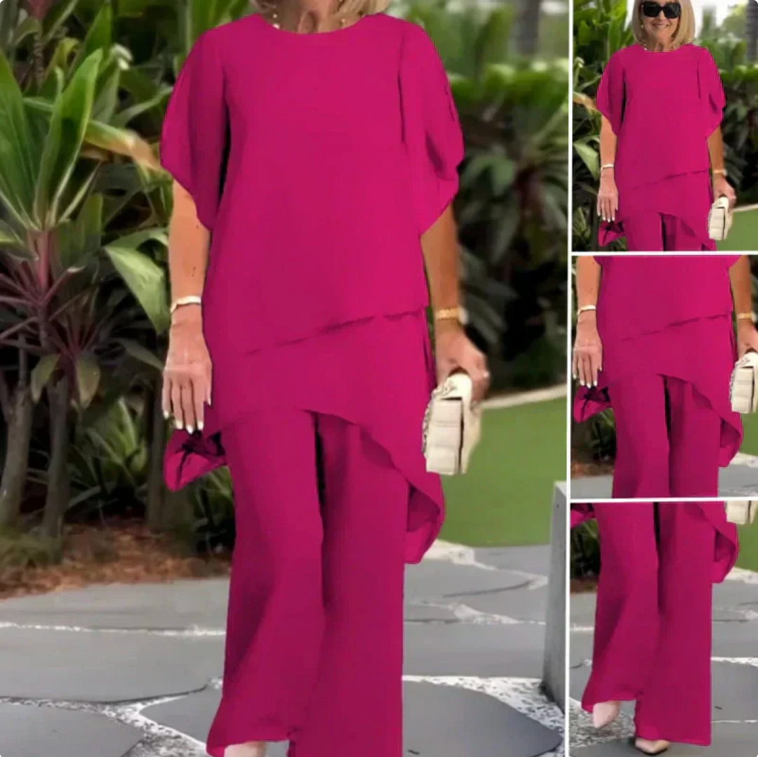 Veda Bremen Camilla-Set, stylish clothing with patterned top and matching pants, displayed on a mannequin.