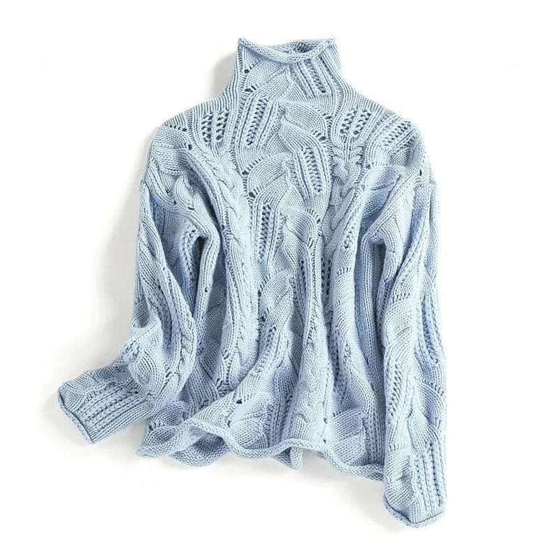 LuroLondon Kennie cable knit sweater in neutral tones, featuring a cozy textured knit and ribbed cuffs and hem.