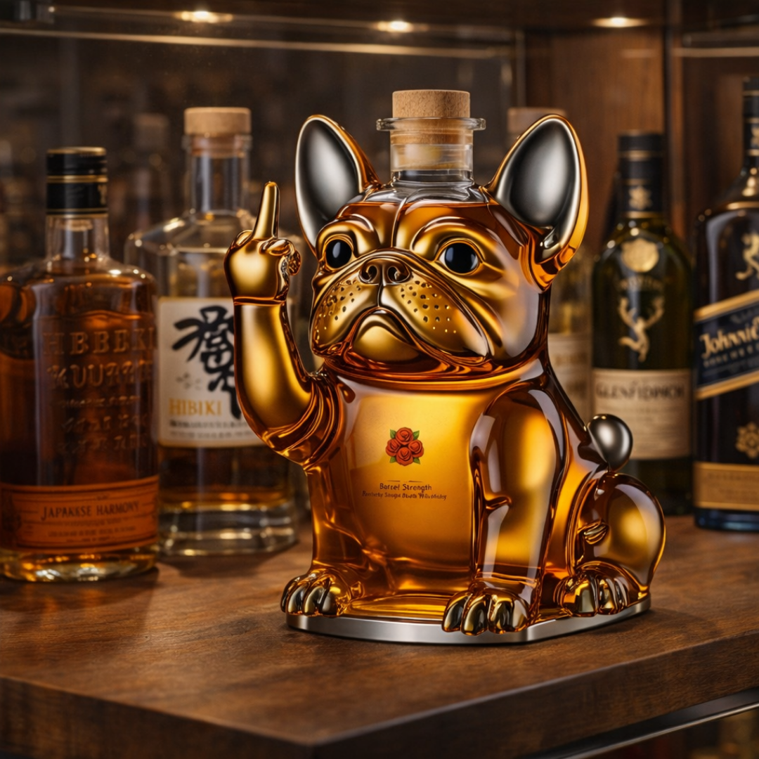 Veda Bremen Hunde Edition whisky bottle, featuring dog-themed label design, on a plain background.