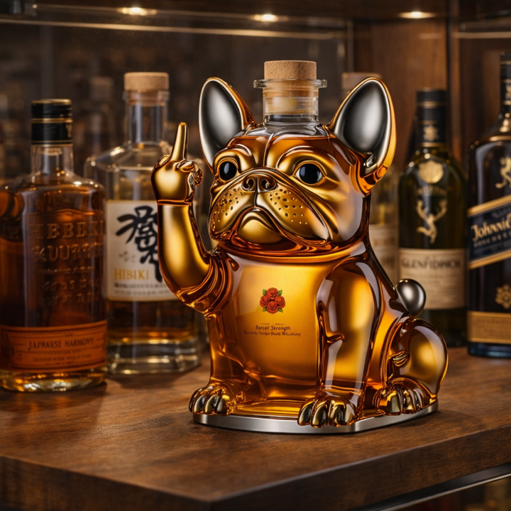 Veda Bremen Hunde Edition whisky bottle, featuring dog-themed label design, on a plain background.