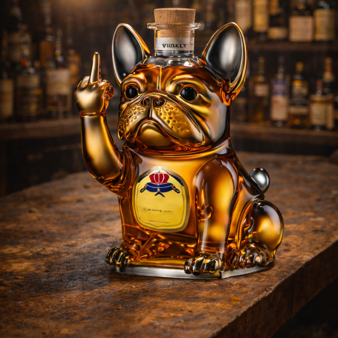 Veda Bremen Hunde Edition whisky bottle featuring a dog-themed design, standing upright on a plain background.