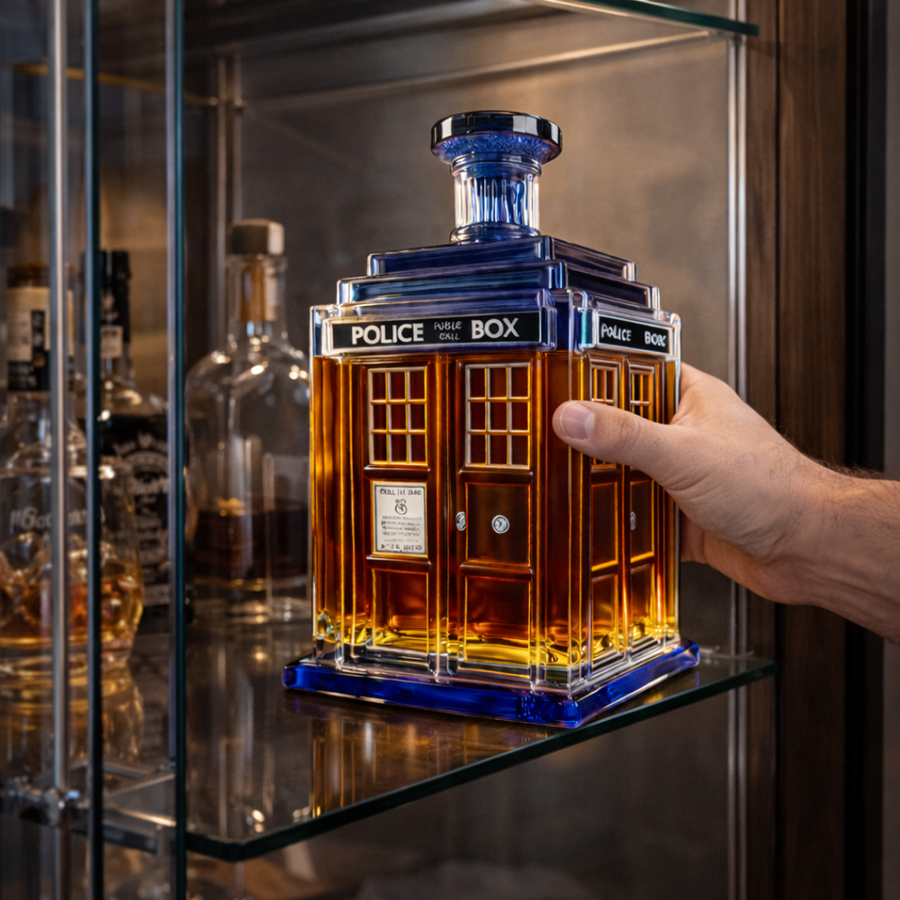 Veda Bremen Whisky Flasche Team Edition with modern label design, clear glass bottle showcasing golden whisky inside.