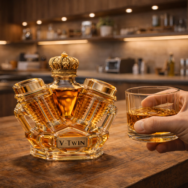 Veda Bremen Whisky Flachmann Edition V8 in sleek stainless steel with engraved branding, compact and portable for on-the-go use.