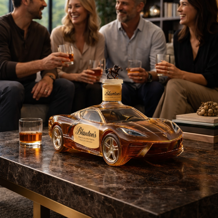 Veda Bremen Corvette Edition whisky bottle with sleek design, featuring a detailed Corvette car image on the label.