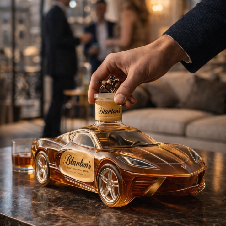Veda Bremen Corvette Edition whisky bottle with sleek car-inspired design and label detail.