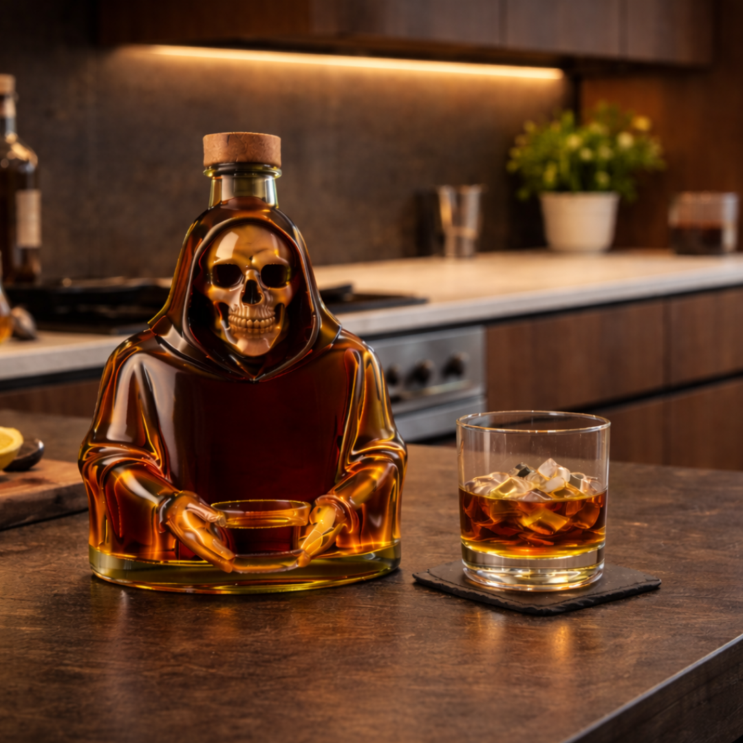 Veda Bremen Whisky Flasche - Death Edition featuring dark, artistic label design and sleek glass bottle.