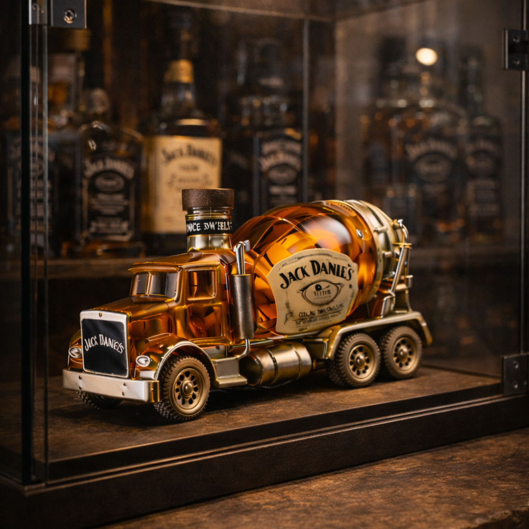 Veda Bremen Jack Daniel's Whisky bottle in truck edition, featuring a detailed label and distinctive design on a clear glass bottle.