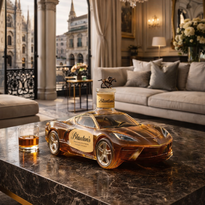 Veda Bremen Corvette Edition whisky bottle with sleek design, featuring a distinctive label and clear glass showcasing the amber liquid.