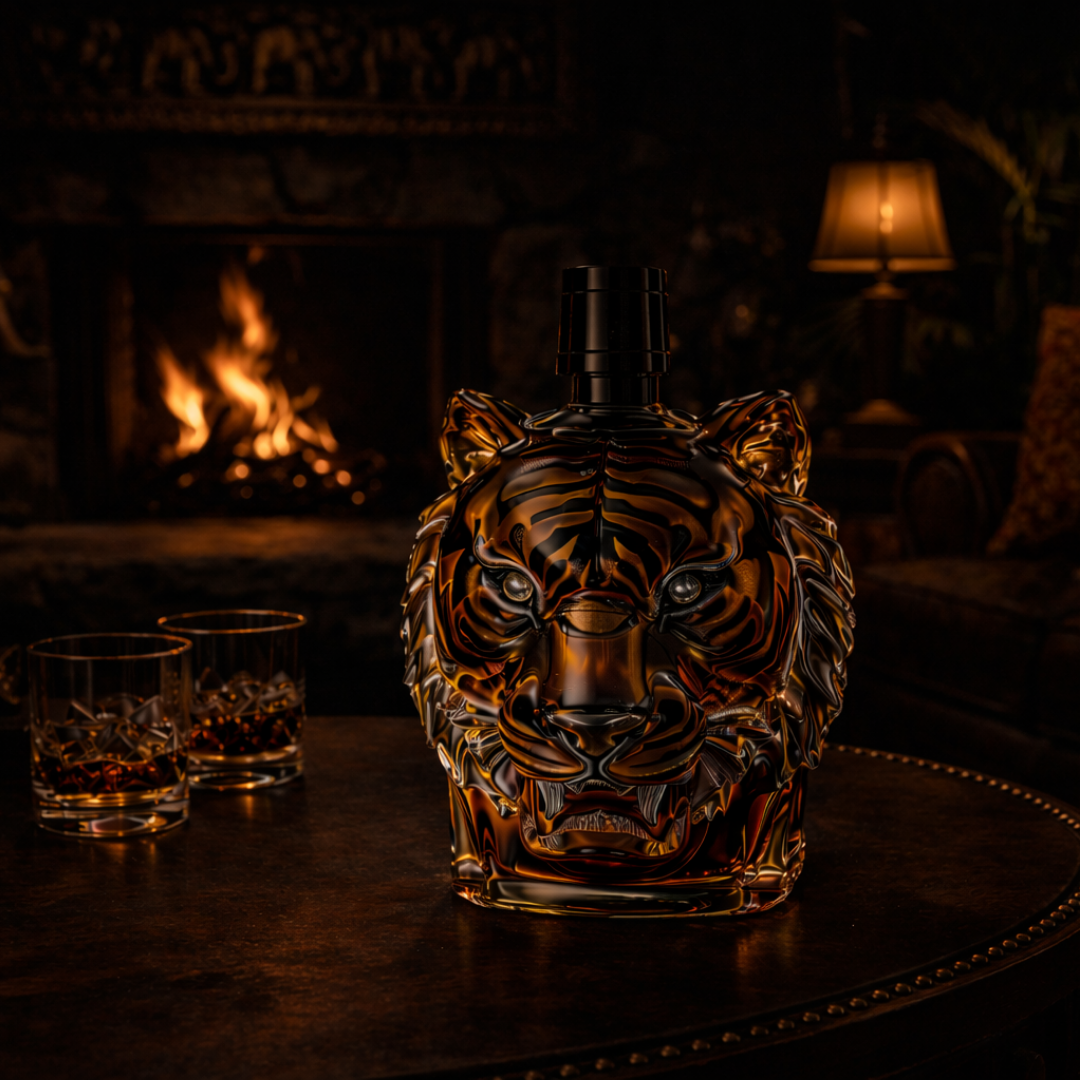 Veda Bremen Tiger Edition whisky bottle with distinctive tiger-themed label and elegant glass bottle design.
