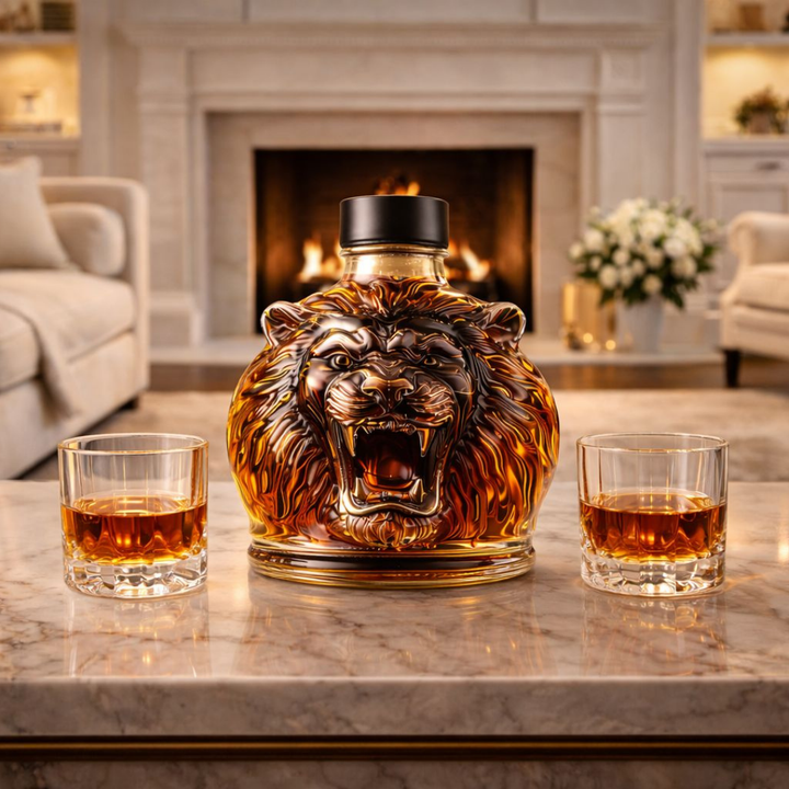 Veda Bremen Löwen Edition whisky bottle with detailed lion-themed label and elegant packaging.