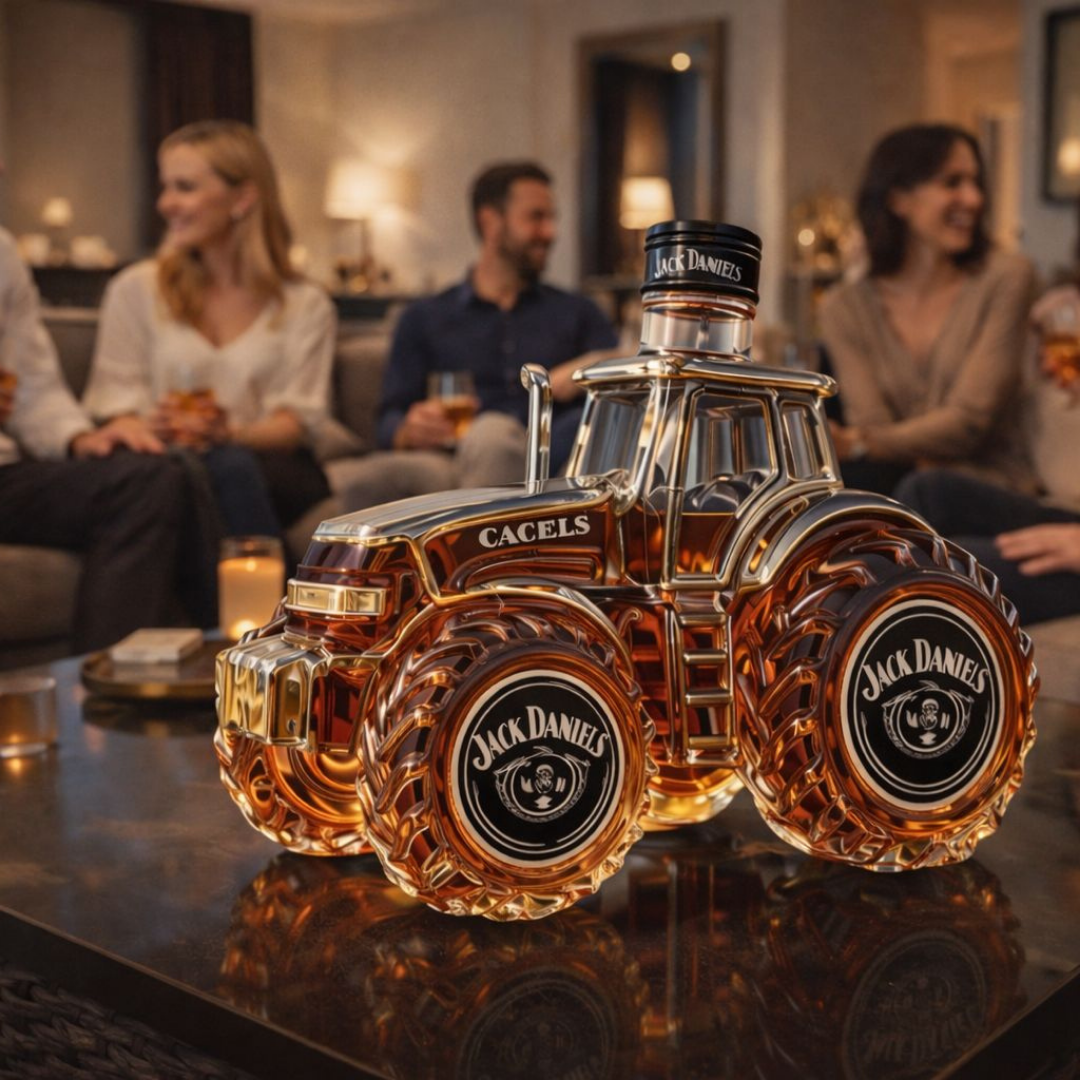 Veda Bremen Whisky Flasche Traktor Sonderedition with detailed tractor illustration on a sleek glass bottle.