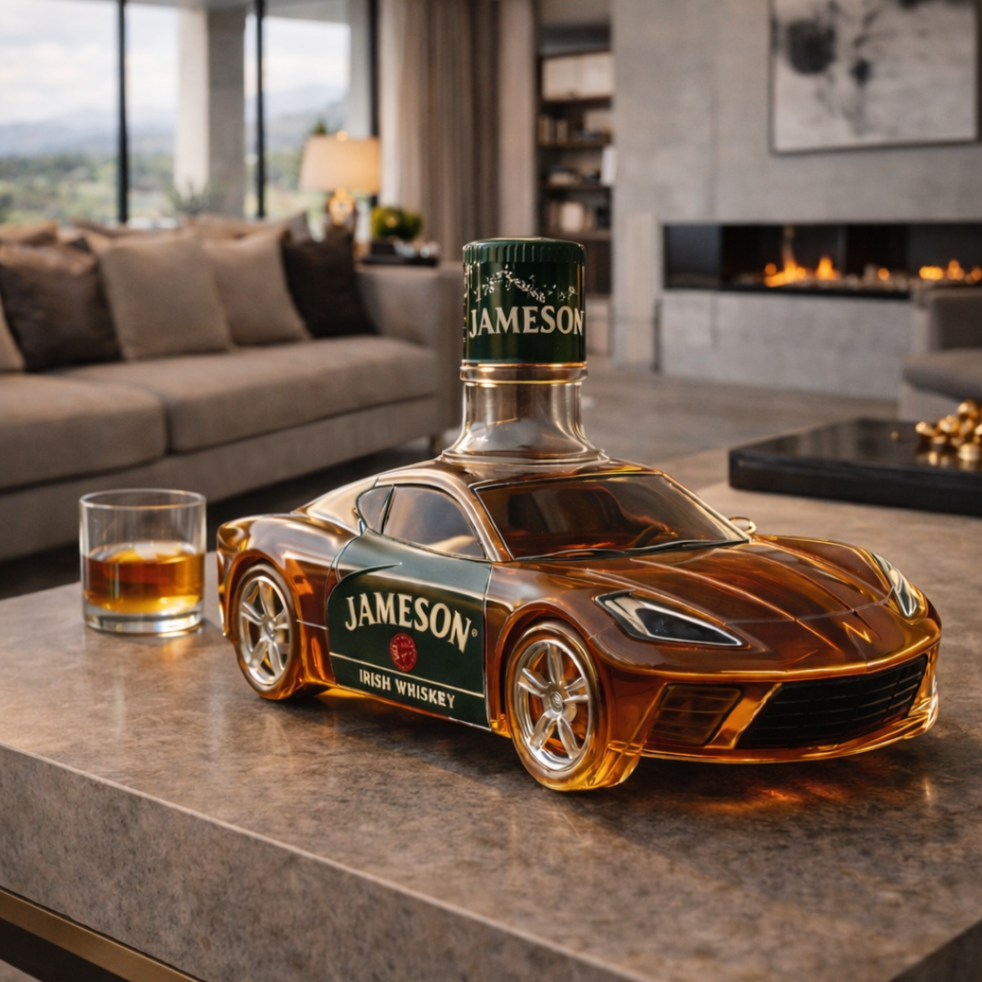 Veda Bremen Corvette Edition whisky bottle with a sleek car-themed label, displayed upright on a plain background.