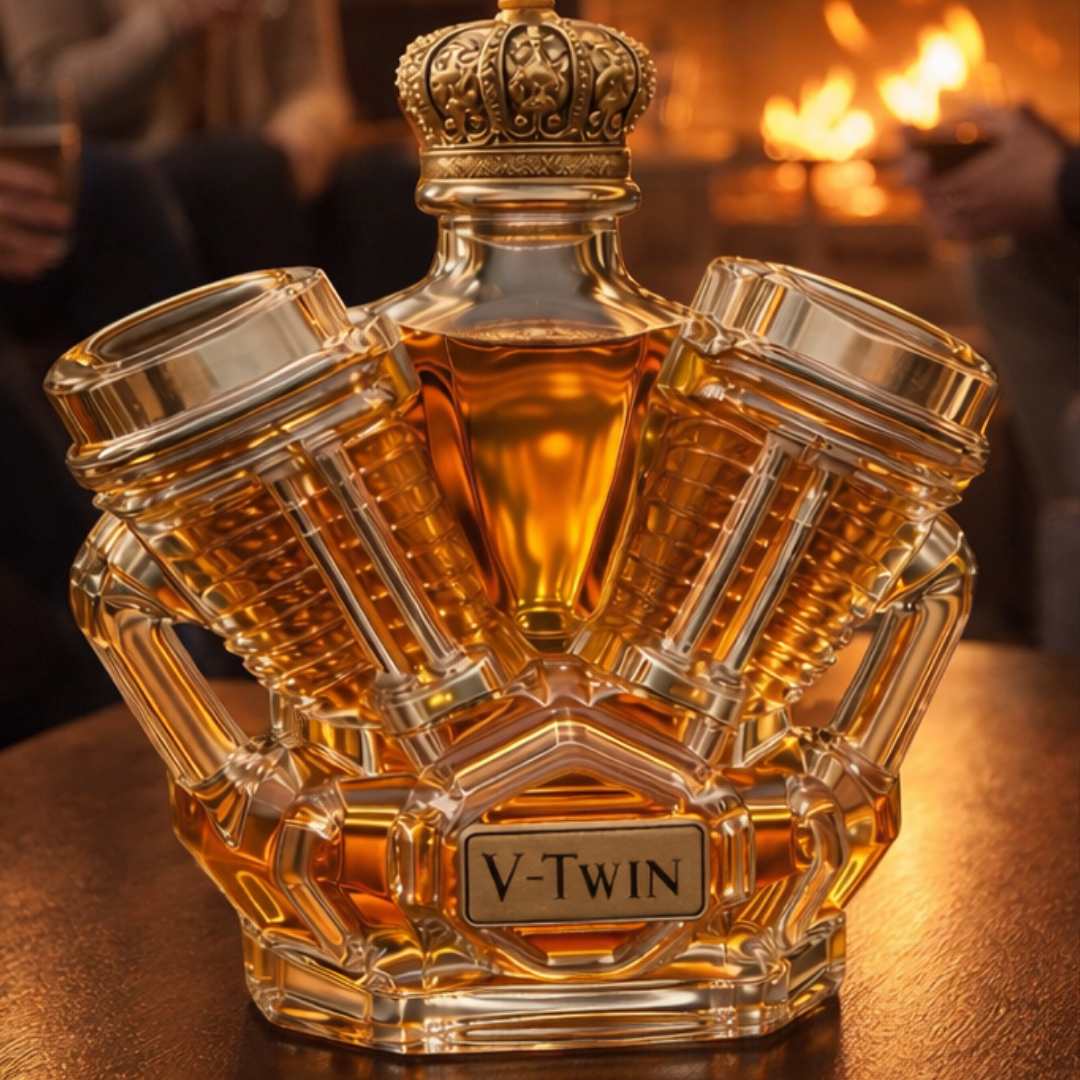 Veda Bremen Whisky Flachmann Edition V8 with sleek metal finish and engraved branding, designed for storing and carrying whisky.